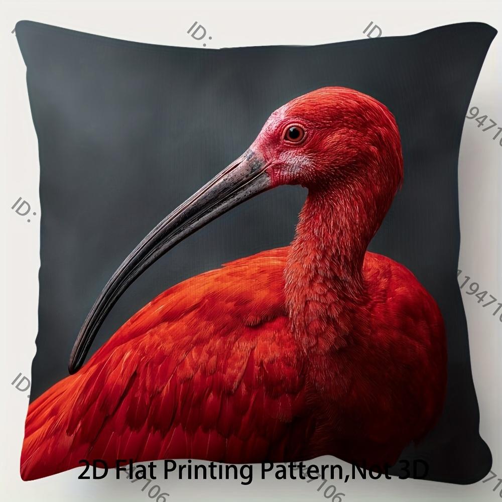 1pc Short Plush Decorative Pillow Cover, Flamboyant Flamingo Red Feather Pillowcase, Single-Sided Print, Suitable for Sofa, Living Room, Bedroom, Offi