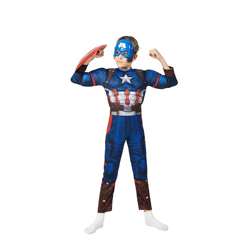 Children'S Halloween Costume Marvel Hero Boy Muscle Captain America One-Piece Cos Cosplay Uniform