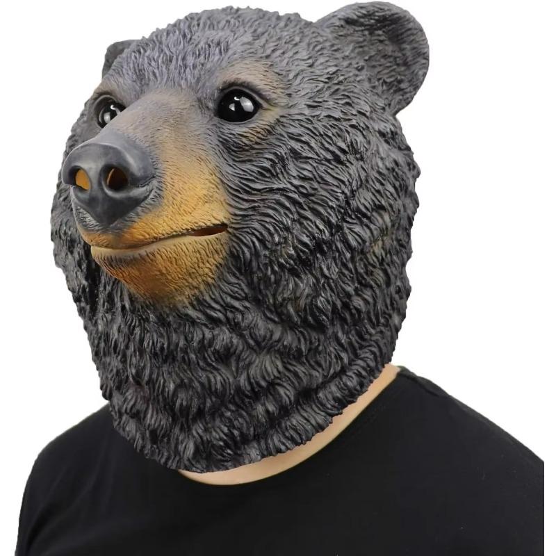 Deluxe Black Bear Mask Novelty Animal Latex Over Head Grizzly Bear Head Mask