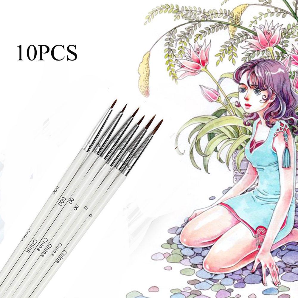 10PCS New Watercolor Art Tools Line Drawing Pen Nylon Fiber Hair Artist Paint Brush Point Tip
