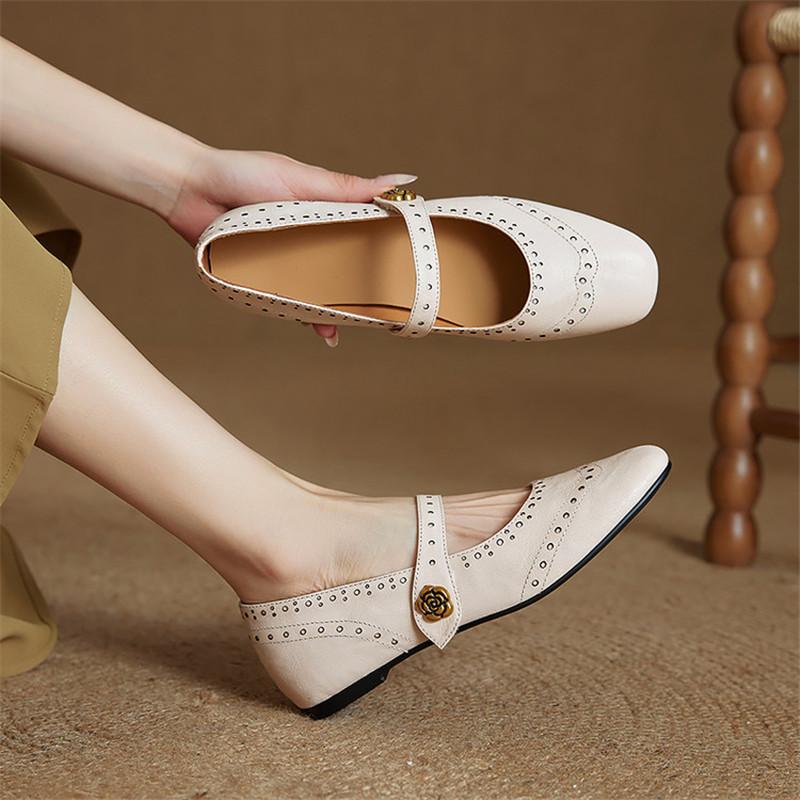 Модные летние женские туфли-лодочки из натуральной кожи, женские туфли в стиле броги, с круглым носком, Мэри Джейн, на низком каблуке, с внутренней платформой