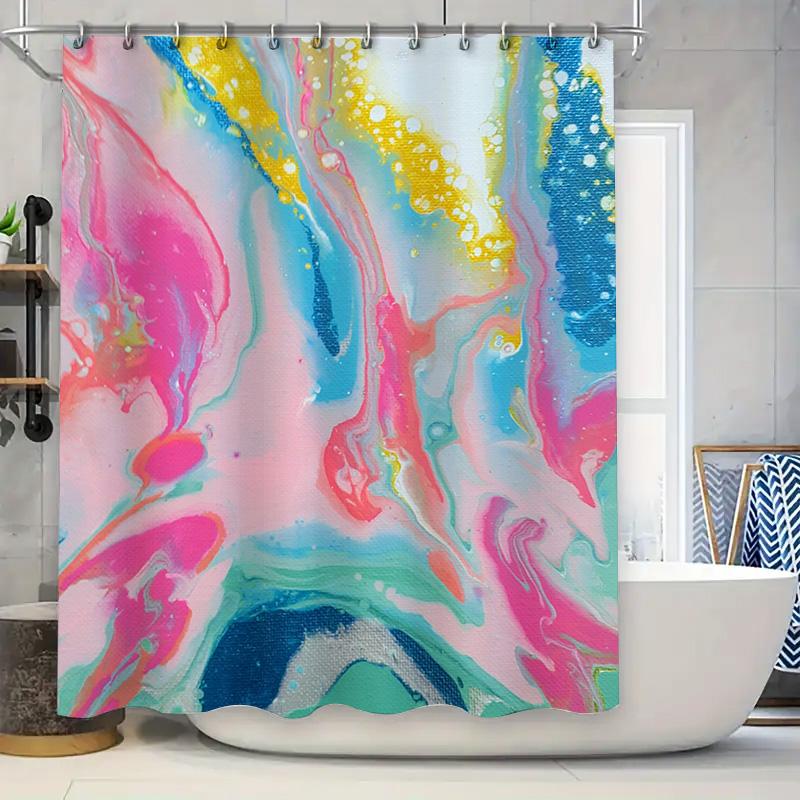 Абстрактная Шторка для Душа с Брызгами Краски Яркие Цвета Дизайн Fluid Art Для Декора Ванной Комнаты Изготовлена Из Качественных Материалов И Водонепро