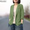ZANZEA Women Casual Turn Down Collar Long Sleeve Thin Unlined Cardigan Tops Decorative Pocket
