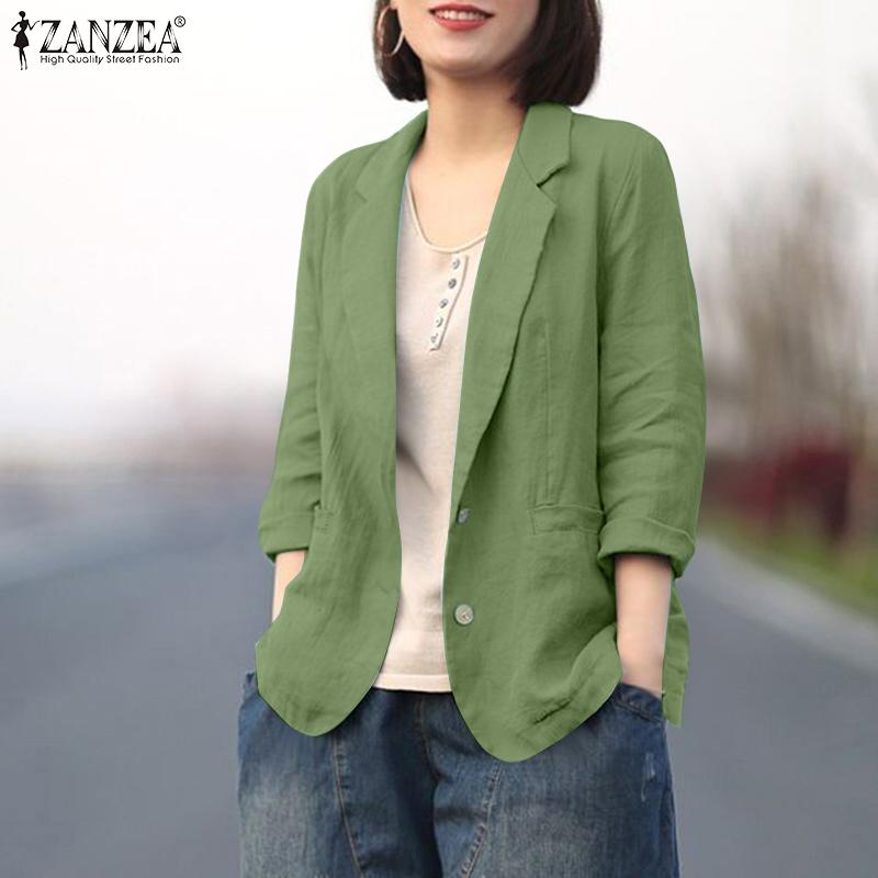 ZANZEA Women Casual Turn Down Collar Long Sleeve Thin Unlined Cardigan Tops Decorative Pocket