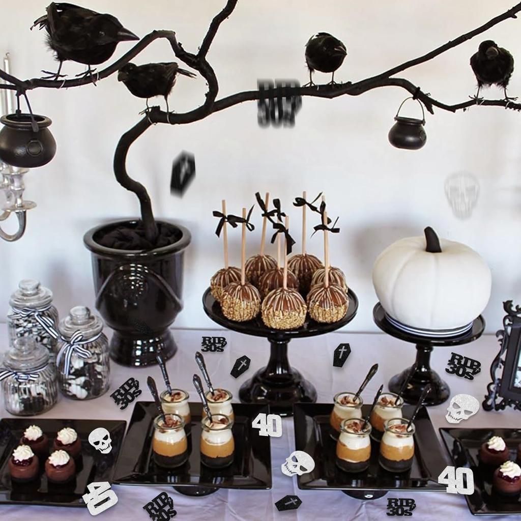 200Pcs Rip to My 30s Birthday Confetti Gothic Death to My Thirties Decorations Black Rip 30s Skull Tombstone Table Decorations Happy Birthday