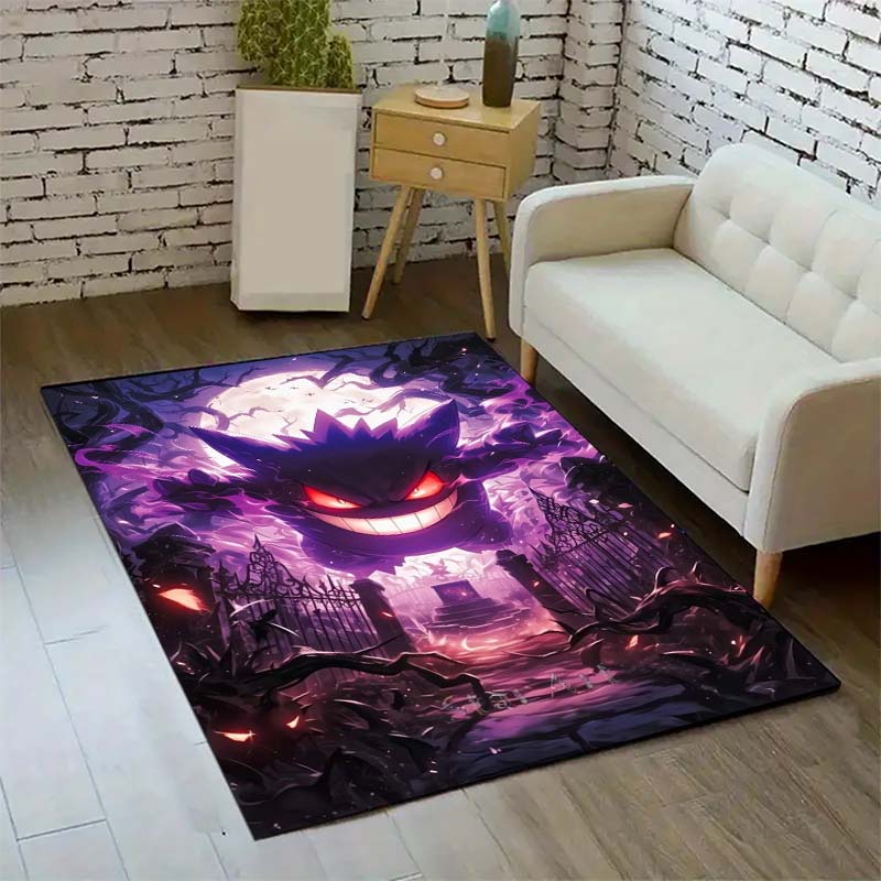 Gengar Printed Area Rug Cartoon Ghost Pattern Non-Slip Floor Mat Soft Carpet for Bedroom Living Room Decor