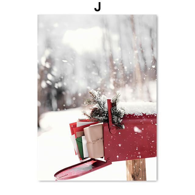 Зимний снежный пейзаж, картина на холсте, настенная живопись, сосновый красный автомобиль, золотой поезд, постер и принт для дома, Рождественский подарок, Декор