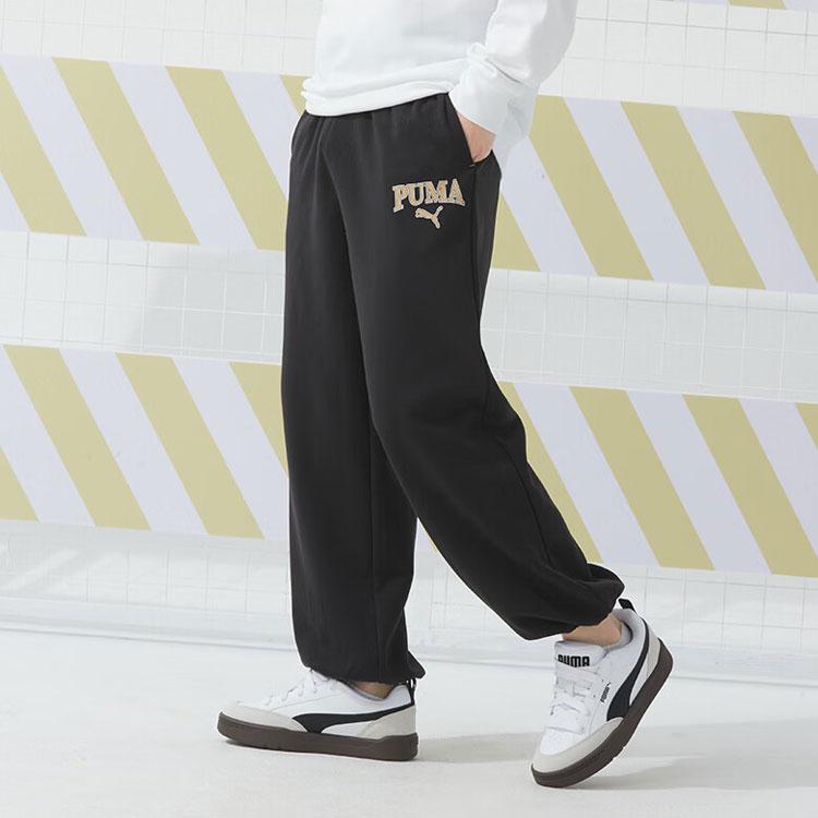Puma Letter Logo Print Breathable Knitted Running Training Pants Unisex Pants Black 682928-01