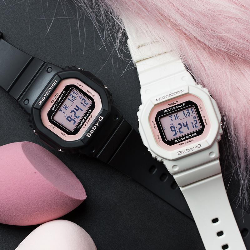 Casio Серия BABY-G Сезон цветения сакуры Макаронные цвета Радиоуправляемые Ударопрочные На солнечных батареях Кварцевый механизм Ремешок из смолы Японские и корейские часы BGD-5000-7DPRD