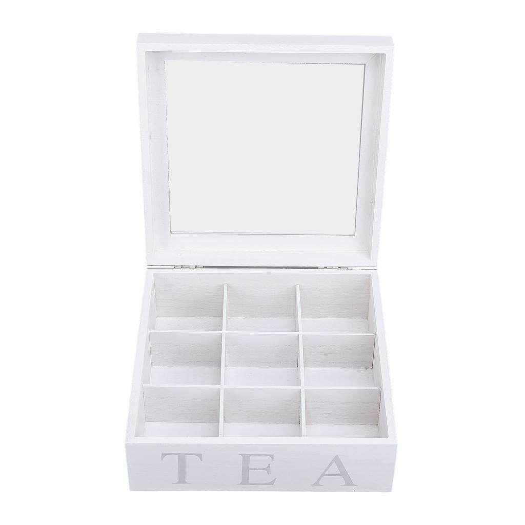 Wooden Tea Storage with Clear Acrylic Top Window 9 Compartments Eco Friendly Tea Bag Holder Multi Functional Storage Box
