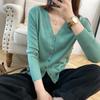 Весенне-осенний женский кардиган, куртка с v-образным вырезом, вязаный кардиган, короткий свободный свитер с баской, свитер с нитью