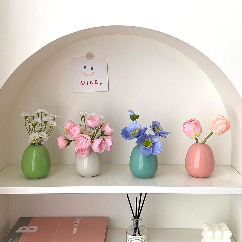 Ceramic Small Vases Desktop Room Ornament Home Living Room Porch Decoration Dry Hydroponics Flower Vase Modern Minimalist Decor