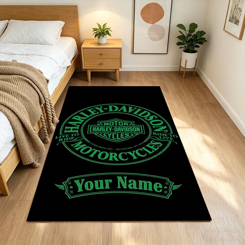 Harley-davidson Personalized Name Floor Rug Office Rug Design for Foyer Kitchen Playrooms Game Room Anti-slip Rug Office home decor Gift for Festivals