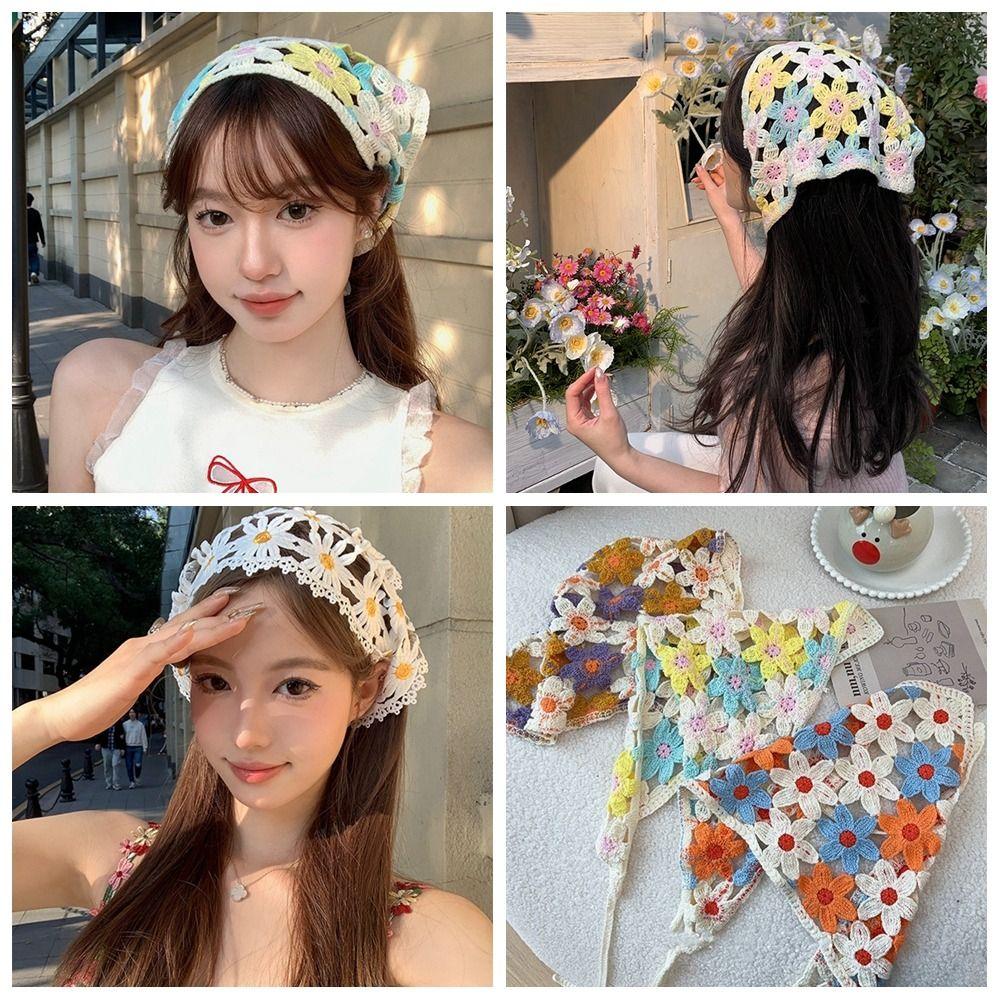 Hair Band Triangle Bandana Floral Crochet Bandana Vintage Knitted Headband Girls