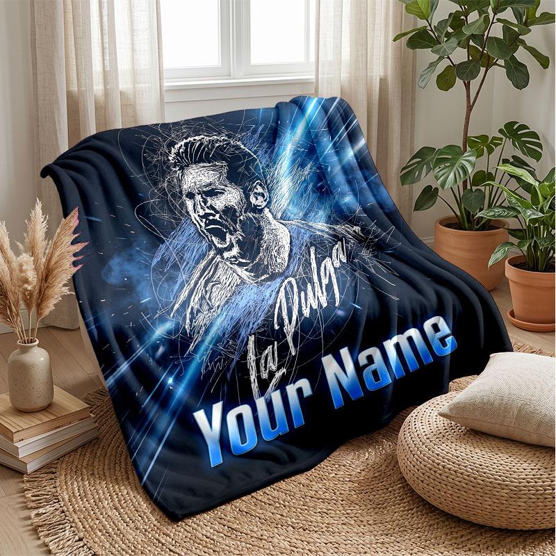 Lionel Messi Custom Name Text Flannel Blanket Soccer Logo Personalized Fleece Throw Blanket Special Gift For Sofa Bedroom Home