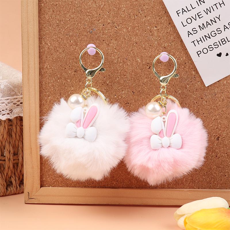 Брелок для ключей с мультяшным мехом кролика, мягкий, милый, пушистый кролик, куклы, сумка, подвески, животное, автомобиль, брелок, сумка, украшения