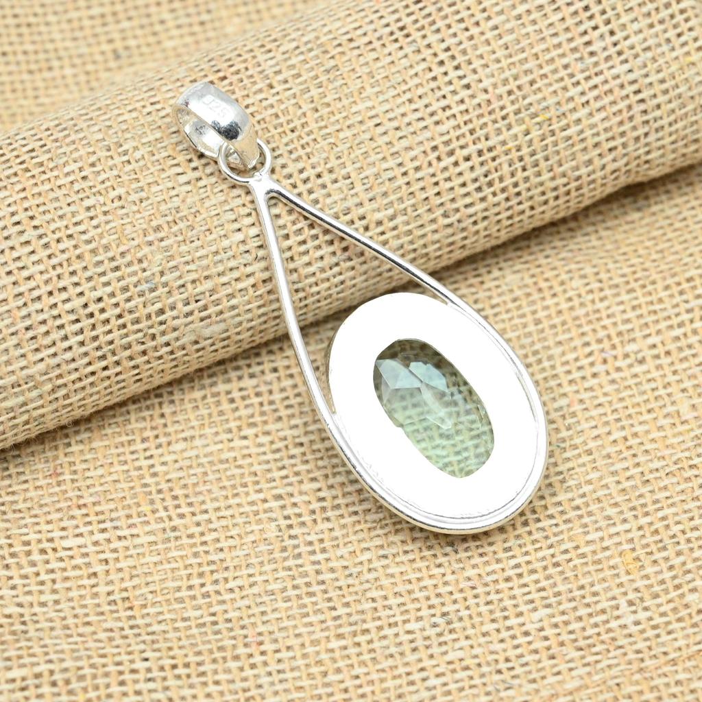 Green Amethyst Gemstone 925 Sterling Silver Handmade Jewelry Women Pendant