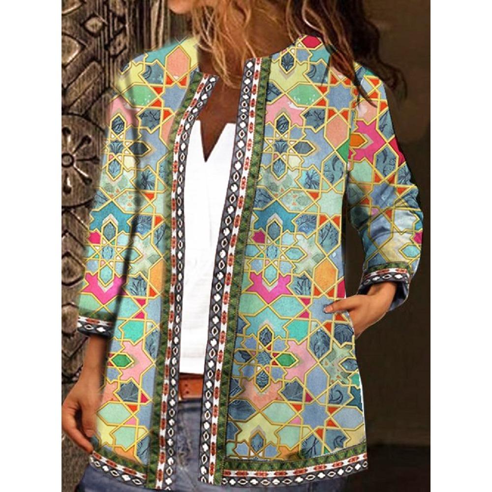 GMXIA Осень-зима винтажный этнический стиль принт большой размер куртка кардиган женская одежда