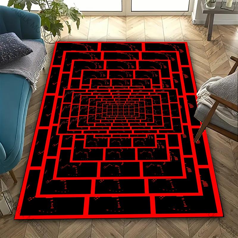 Red and Black Visual Maze Geometric Fashion Carpet Rug for Bedroom Livingroom Floor Playroom Office Decor Yoga Mat for Family