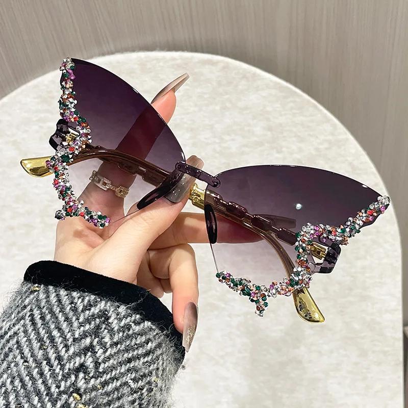 Luxury Butterfly Sunglasses Women Brand  Vintage Rimless Oversized Sun Glasses Ladies Eyewear Shades Uv400 Goggles
