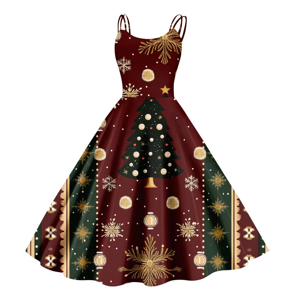 Women's Christmas Snowflake Print Sexy Slim Off Shoulder Punk Retro Dress