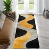 European-style Black Yellow Gray Wave Runner Rug, Washable Non-Slip Mat for Bathroom Bedroom Kitchen