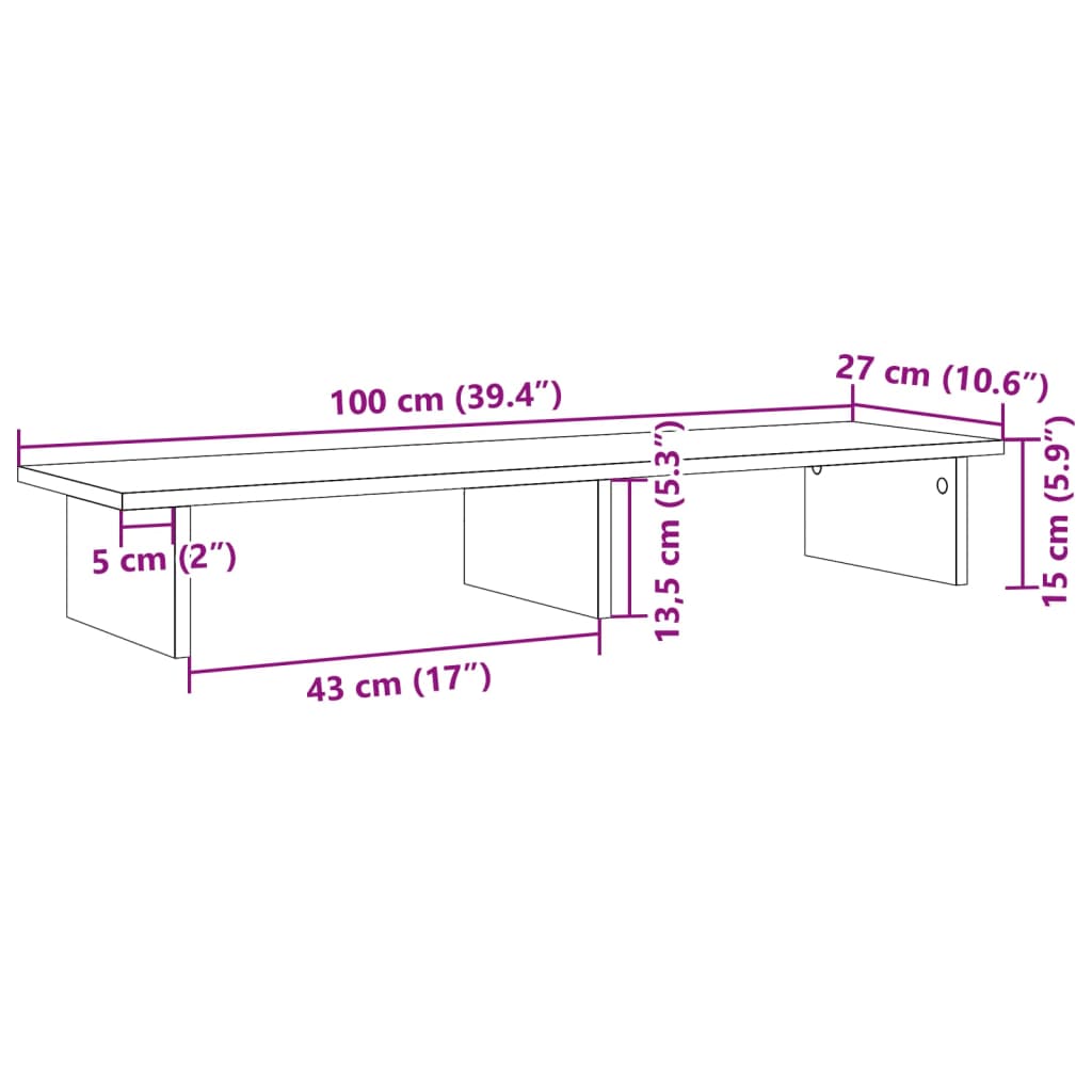 Monitor Stand Gray Sonoma 100 x 27 x 15 cm Particleboard