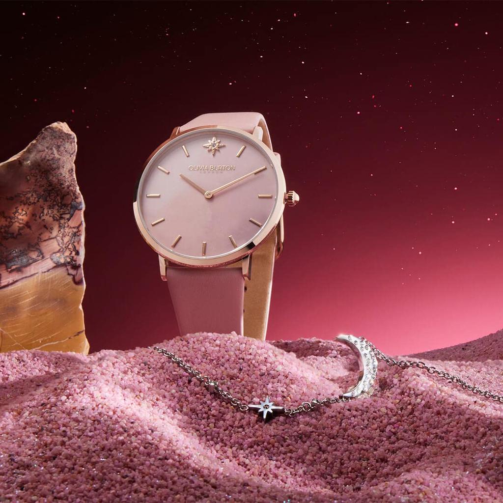 Authorized Dealer Olivia Burton Watch Celestial 40mm Fake Rose Quartz Carnation Leather Strap Watch [OLIVIA BURTON] Women's &