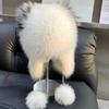 Real Fox Fur Ear Protection Hat Thickened Warm Fur Woven Hat Cute Hairball Knitted Hat Cartoon Velvet Millinery Hat