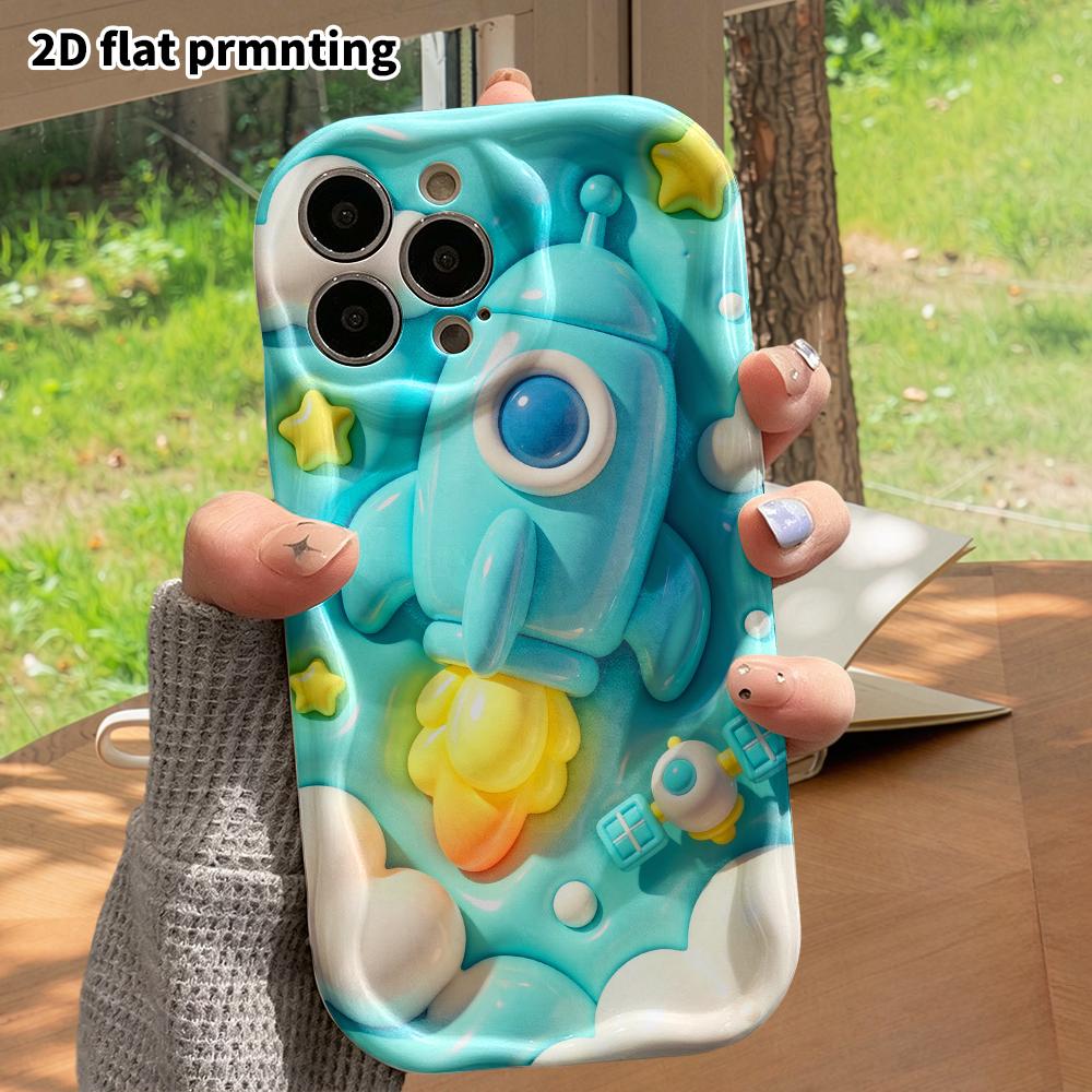 Phone case: 2D flat design suitable for iPhone 18 17 16 15 14 13 Pro protective case, blue little rocket, perfect Christmas and Halloween holiday gift