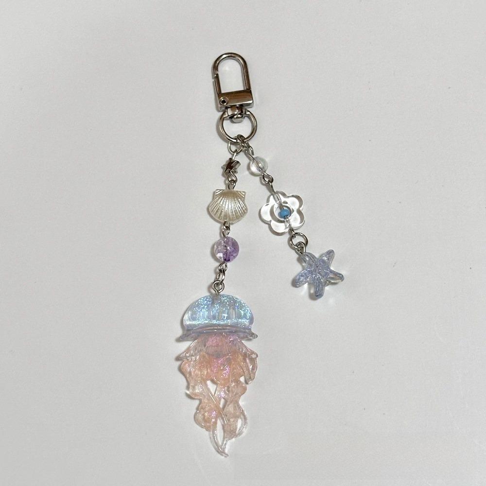 Ocean Theme Jellyfish Pendant Keychain Starfish Seashell Cellphone Lanyard  Camera