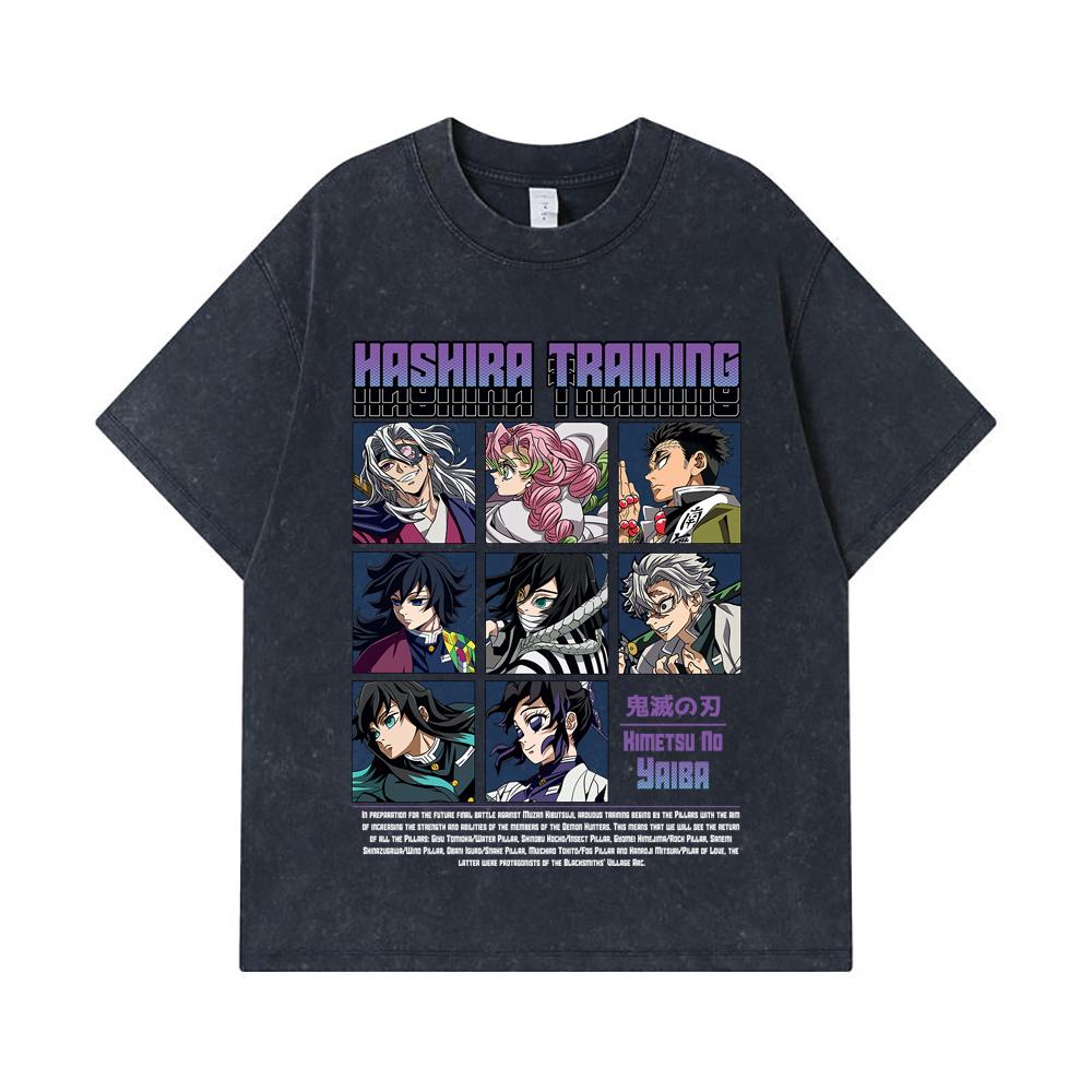 275 GSM Washed T-shirts 100% Cotton Demon Slayer V63 Hashira Training Print Unisex Heavy Cotton T Shirt