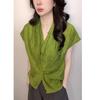 Large size French v-neck short-sleeved shirt women's summer 1116 new fat mm unique and beautiful waist and thin top