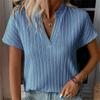 Летние женские полосатые блузки с короткими рукавами в стиле ретро, ​​однотонные топы с воротником-стойкой