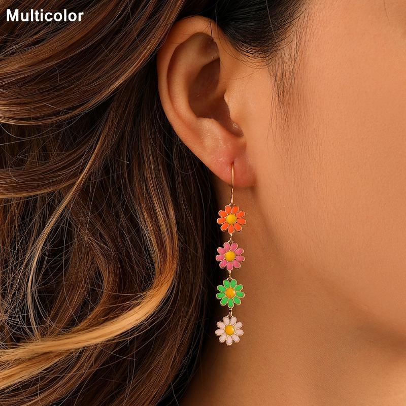 Модные красочные серьги-капли с изображением ромашки, винтажные длинные висячие серьги с кисточками для женщин, ювелирные изделия для свадебной вечеринки, подарок