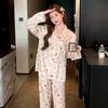Love plaid cat sweet pajamas women's early spring ice silk cute long-sleeved suit, comfortable loungewear outside