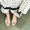 Fashion 2025 New Summer Bowknot Flip Flops Round Head Kitten Heel Slippers Outdoor Pearl Design Open Toe Slip-On High Heel Sandals Size