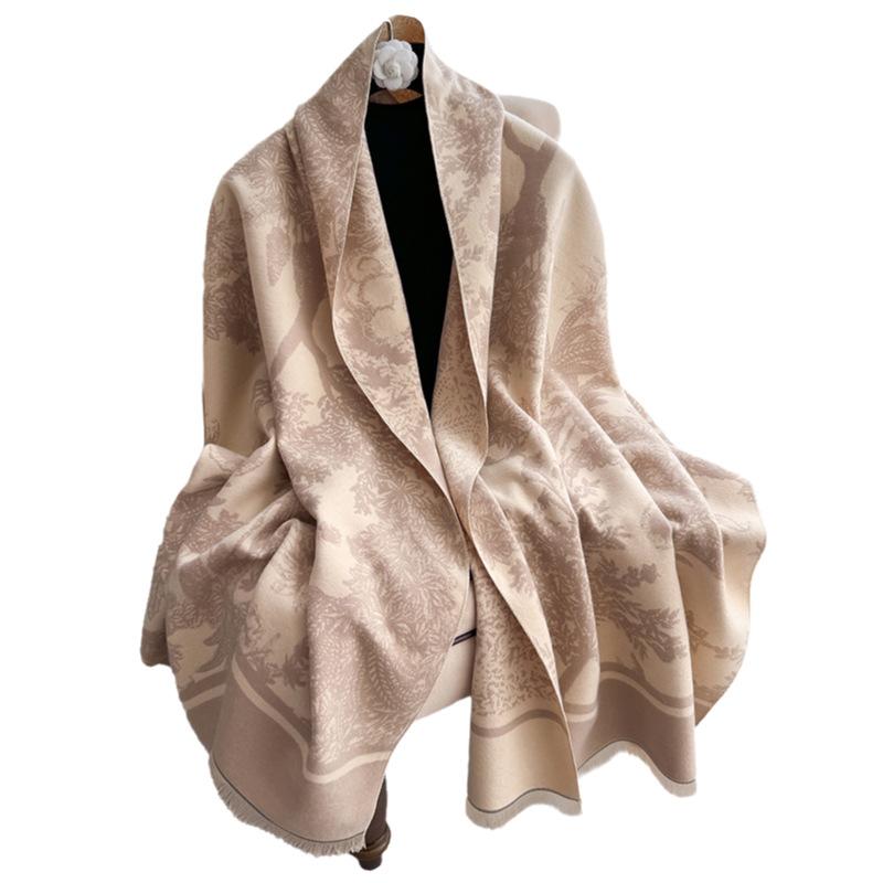 Fashion Printing Contrasting Colors Double-Sided Imitation Cashmere Scarf Winter High-End Warm Shawl Women