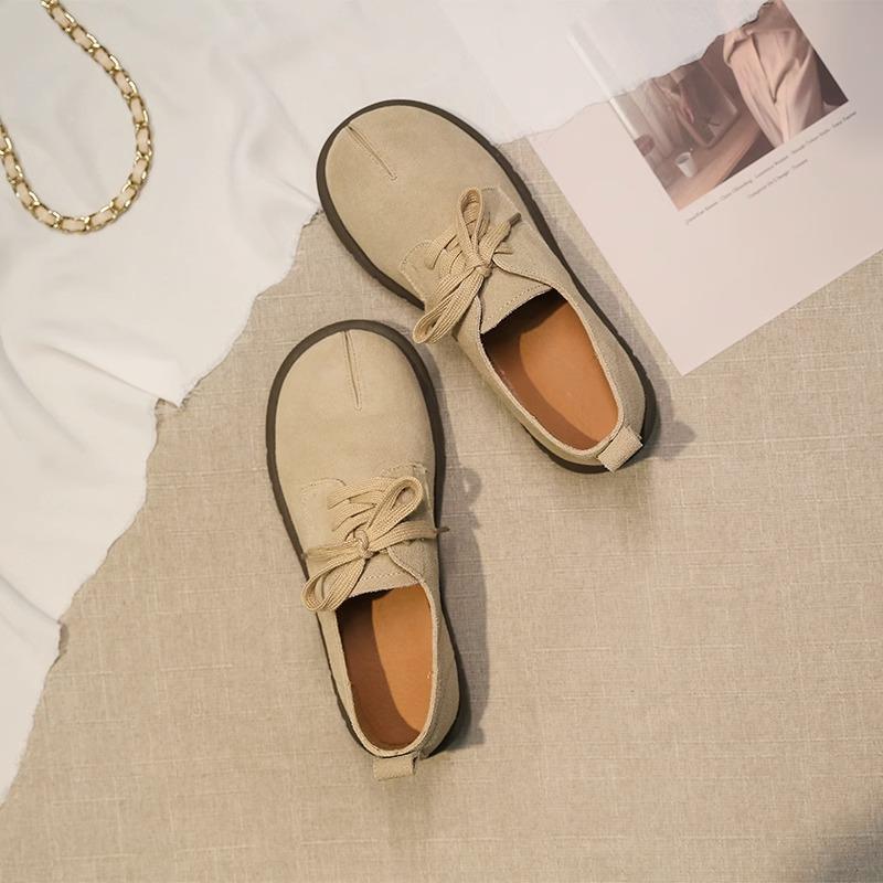 Fashion Retro Flat Sole Single Shoes 2024 Autumn New Frosted Breathable Cow Rib Sole Small Leather Shoes Durable Casual Women's Shoes