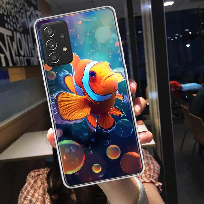 Чехол для телефона с рыбой-клоуном и морским анемоном для Samsung A54 A57 A37 A17 A14 A15 A12 A24 A34 A55 A35 A25 A52S A07 A05S A04S A22 A32 A72