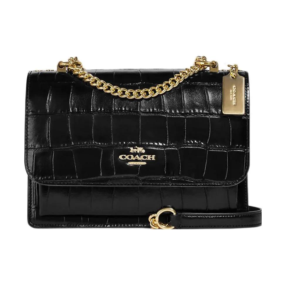 COACH Klare Crocodile Pattern Embossed Leather Crossbody Bags Medium Women's Black (Unisex) Crossbody Bags CC840 IMBLK