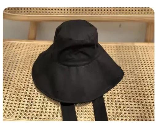 New Summer Spring Japanese Tie Bucket Hat Women'S Korean-Style Big Eave Fisherman Foldable Uv Cotton Linen Beach Strap Sun Hat