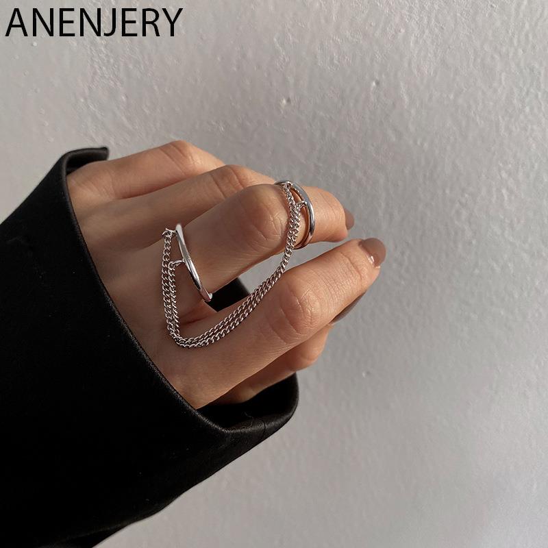 ANENJERY Модная панк-цепочка с двойным кольцом, женский хип-хоп, открытое кольцо, металлическая цепочка, геометрические вечерние украшения, подарки