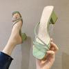 Ladies Slippers Summer Thick Heel Simple Fashion Transparent Sandals and Slippers Wear Square Head Half Slippers