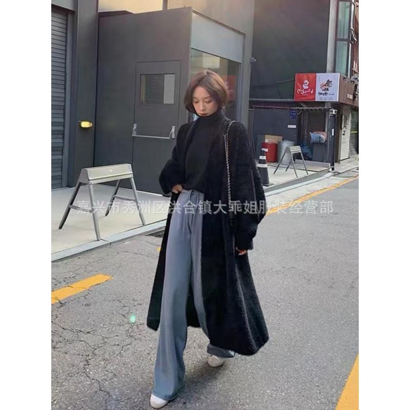 Womens Oversized Longline Knit Cardigan Sweater White Pink Gray Black Loose Comfortable Casual Pullover