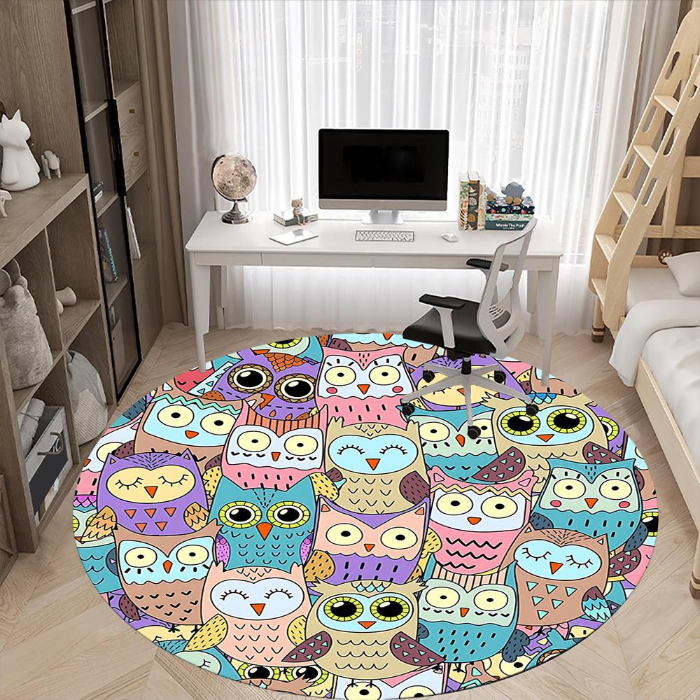 1pc Owl Pattern Office Round Area Rug, Indoor Mat Suitable For Office, Under Office Chairs Bedroom Living Room Home Decor, Room Deco