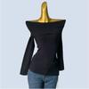 Stylish Long Sleeves Knitting Women's Spring and Autumn off-Neck Cold-Shoulder Elegant Silm Base Irregularly Slimming Tops