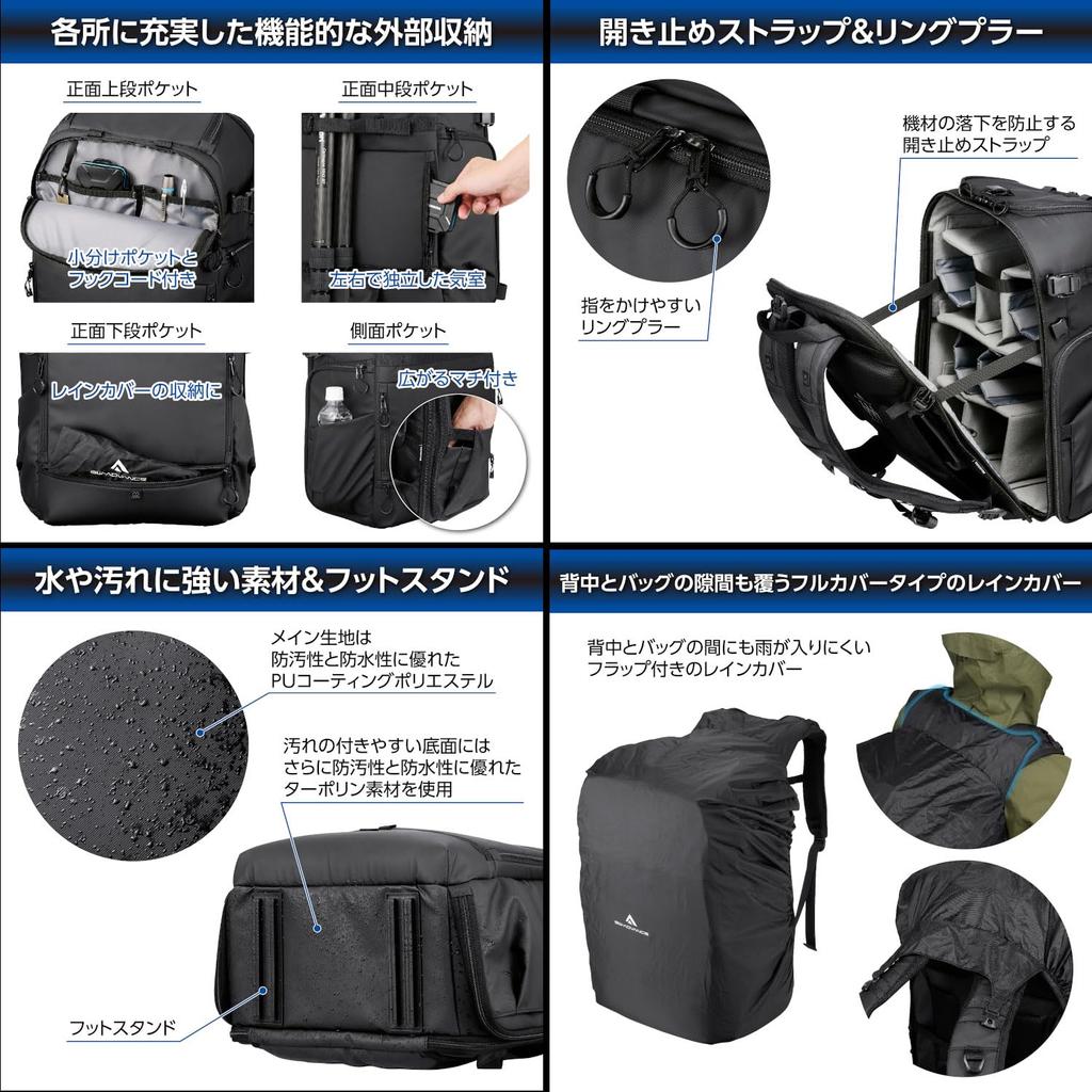Hakuba Camera Bag Tank Rear Gate Backpack 17 AZ Black AMZSGWATKRGBP17 Access Side Access Security Side Opening Type 4977187005196 GW-ADVANCE 4-way