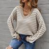 Вязаный повседневный полосатый пуловер с v-образным вырезом, женский свитер