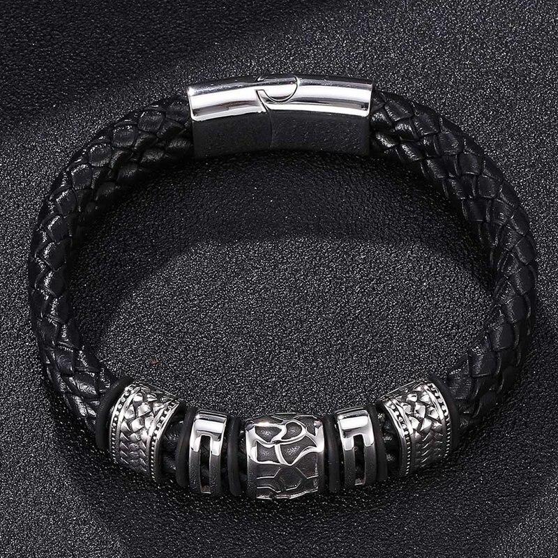 Genuine Braided Men Leather Bracelet Charm Stainless Steel Bracelets Fashion Jewelry Male Gift